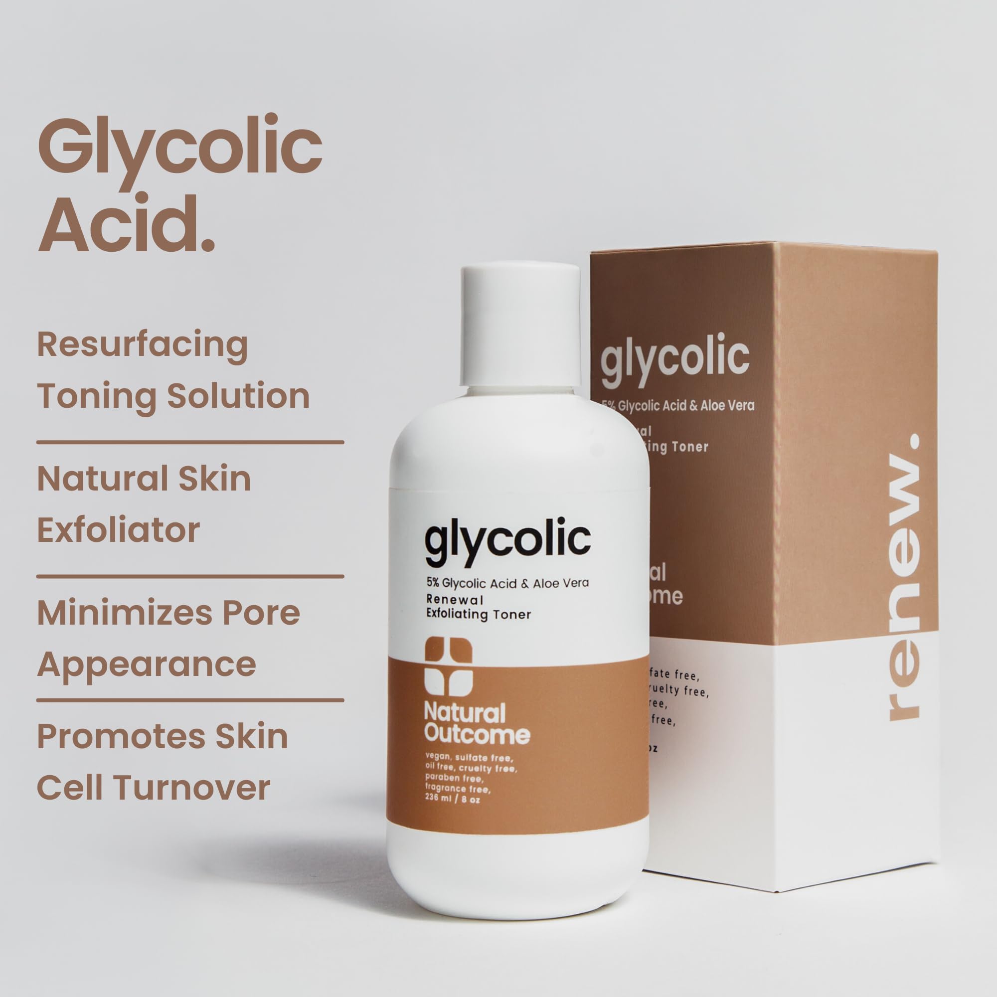 Natural Outcome Glycolic Toner applied to the face for exfoliation