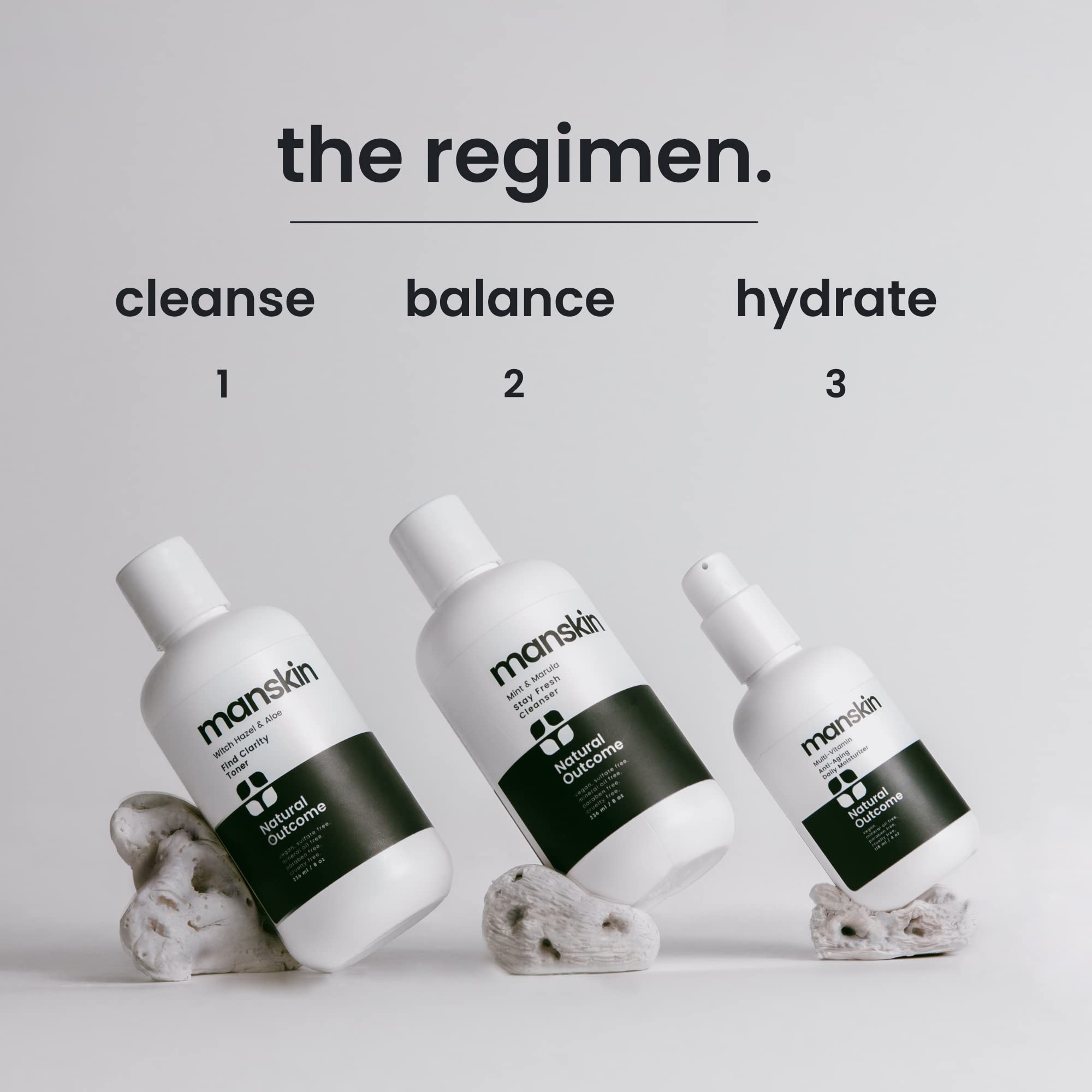 Natural Outcome cleanser bottle with refreshing mint and marula oil