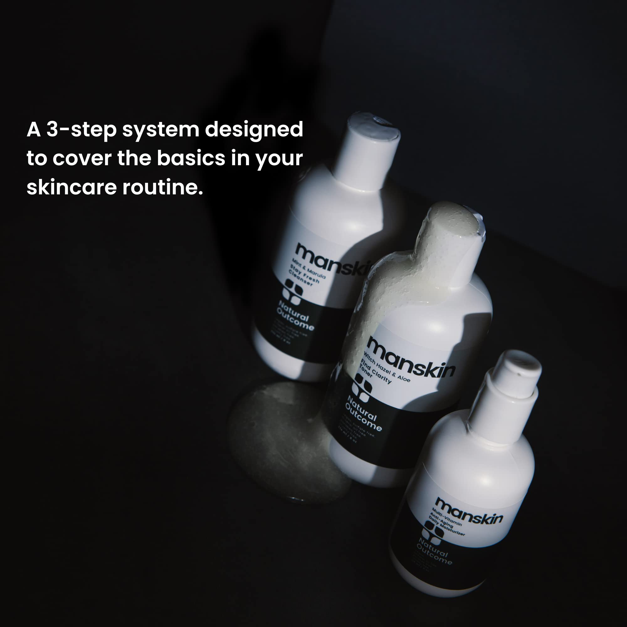Natural Outcome toner bottle featuring witch hazel and aloe for balanced skin