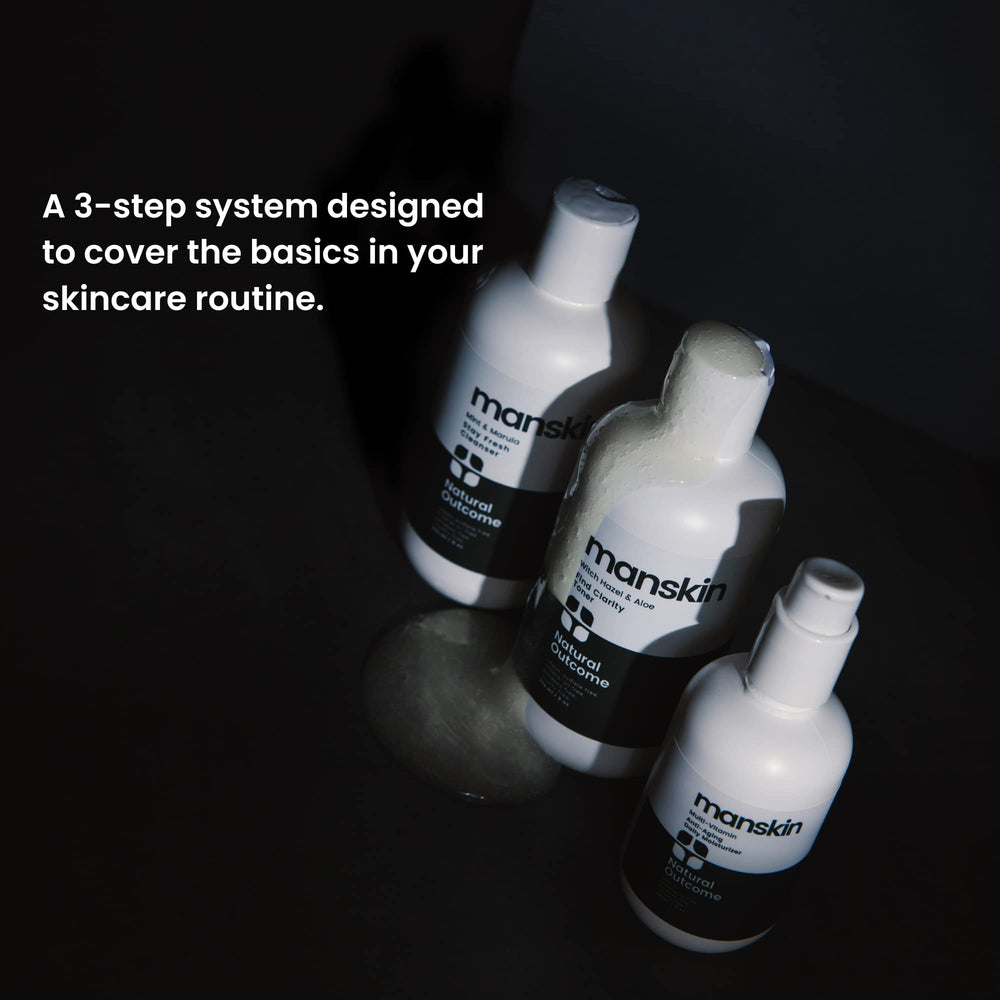 Natural Outcome toner bottle featuring witch hazel and aloe for balanced skin