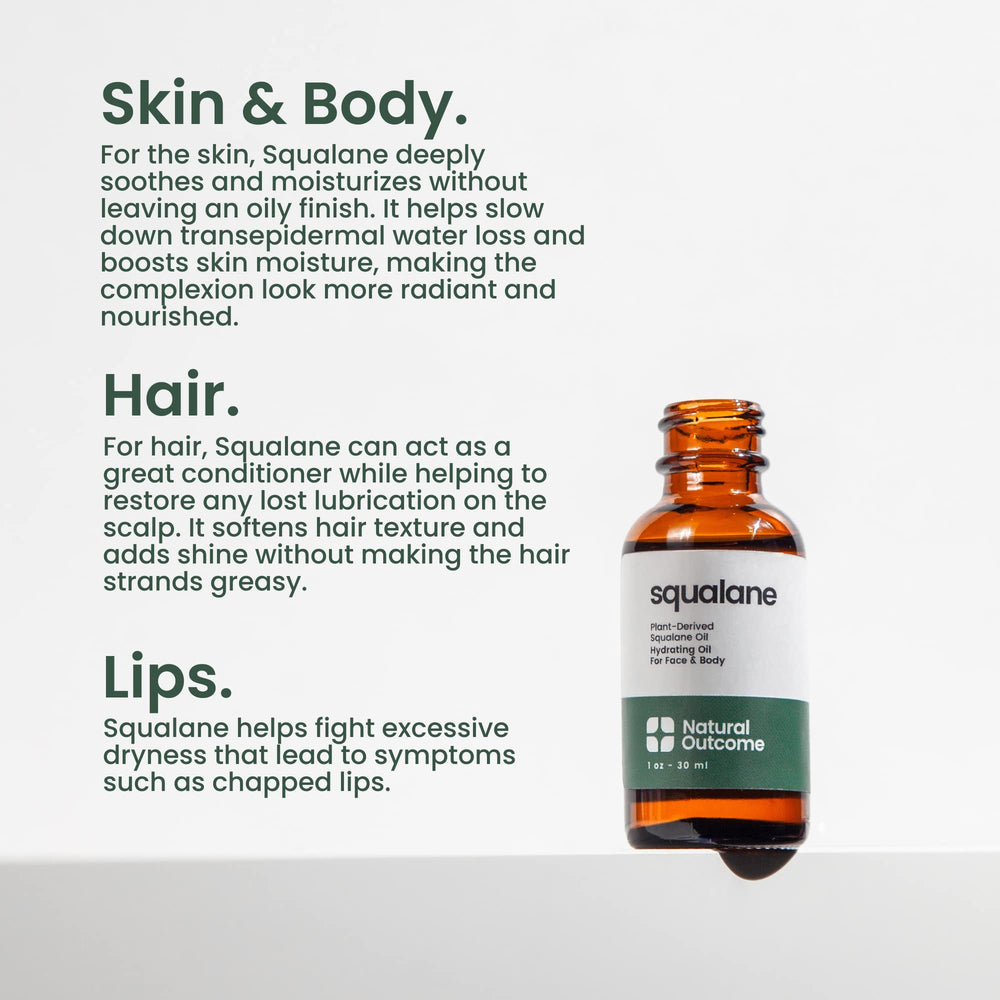 Natural Outcome Pure Squalane Oil applied to lips for hydration