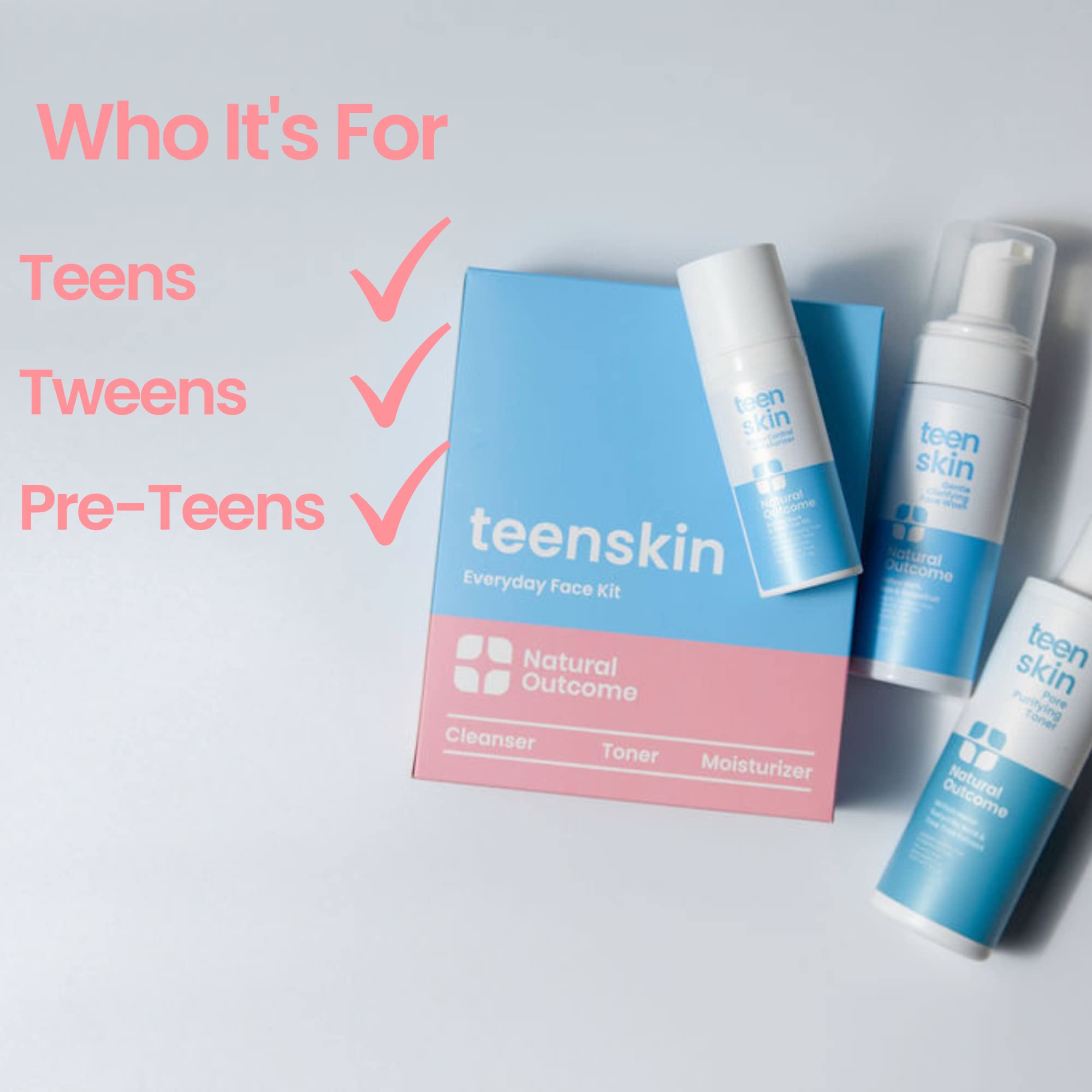 Natural Outcome Teen Skin Kit label details highlighting sulfate-free formula.