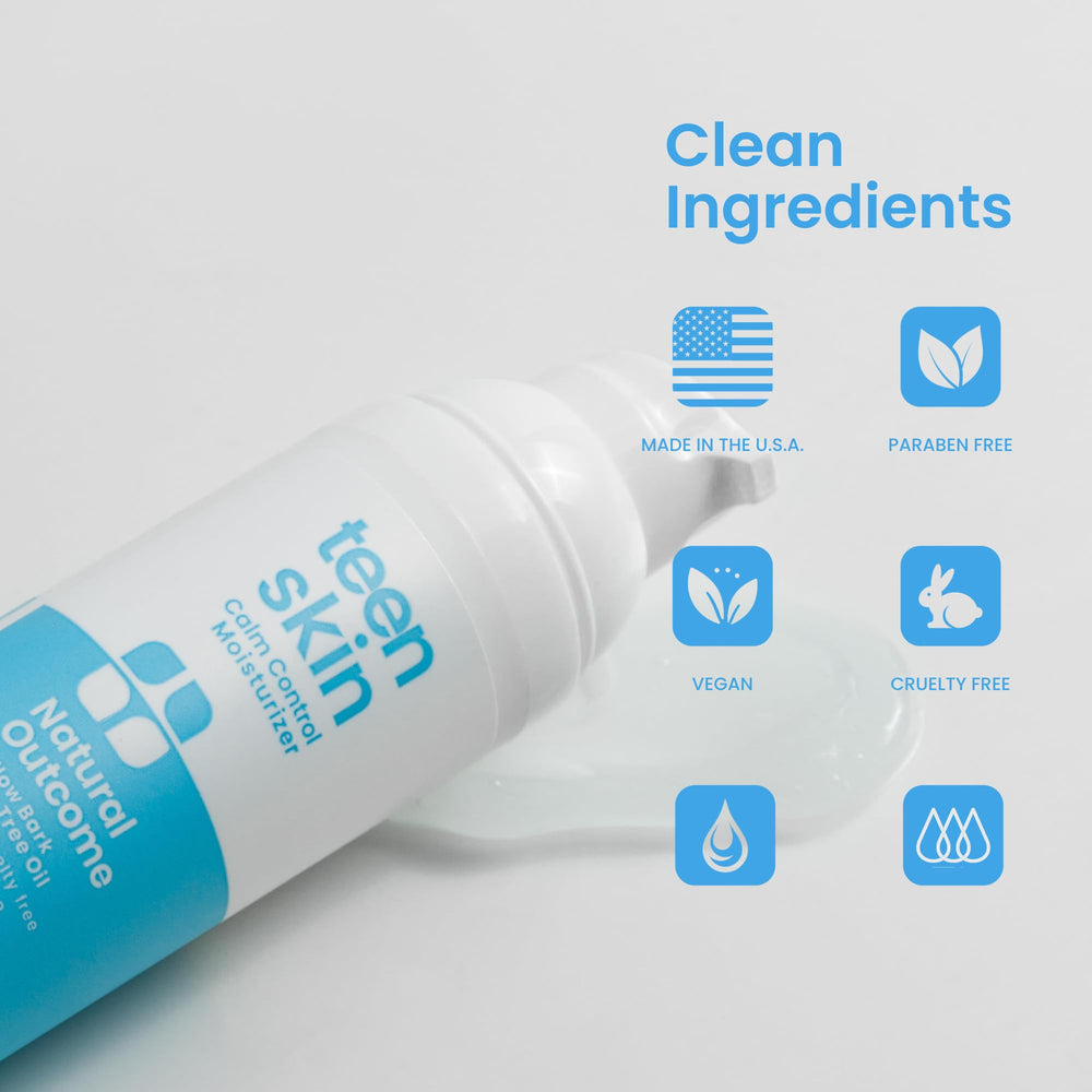 Natural Outcome Teen Skin Calm Control Moisturizer on hand shows quick absorption for daily use.