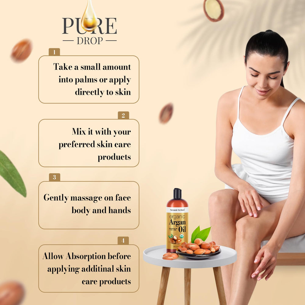 Natural Riches cold-pressed argan oil offers versatile beauty use.