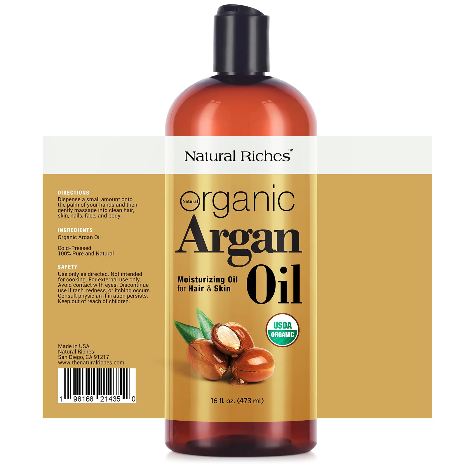 Natural Riches argan oil applying to damp hair with deep conditioning benefits.