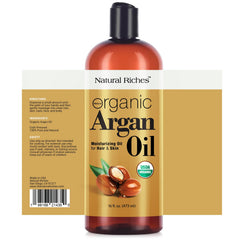 Natural Riches argan oil applying to damp hair with deep conditioning benefits.