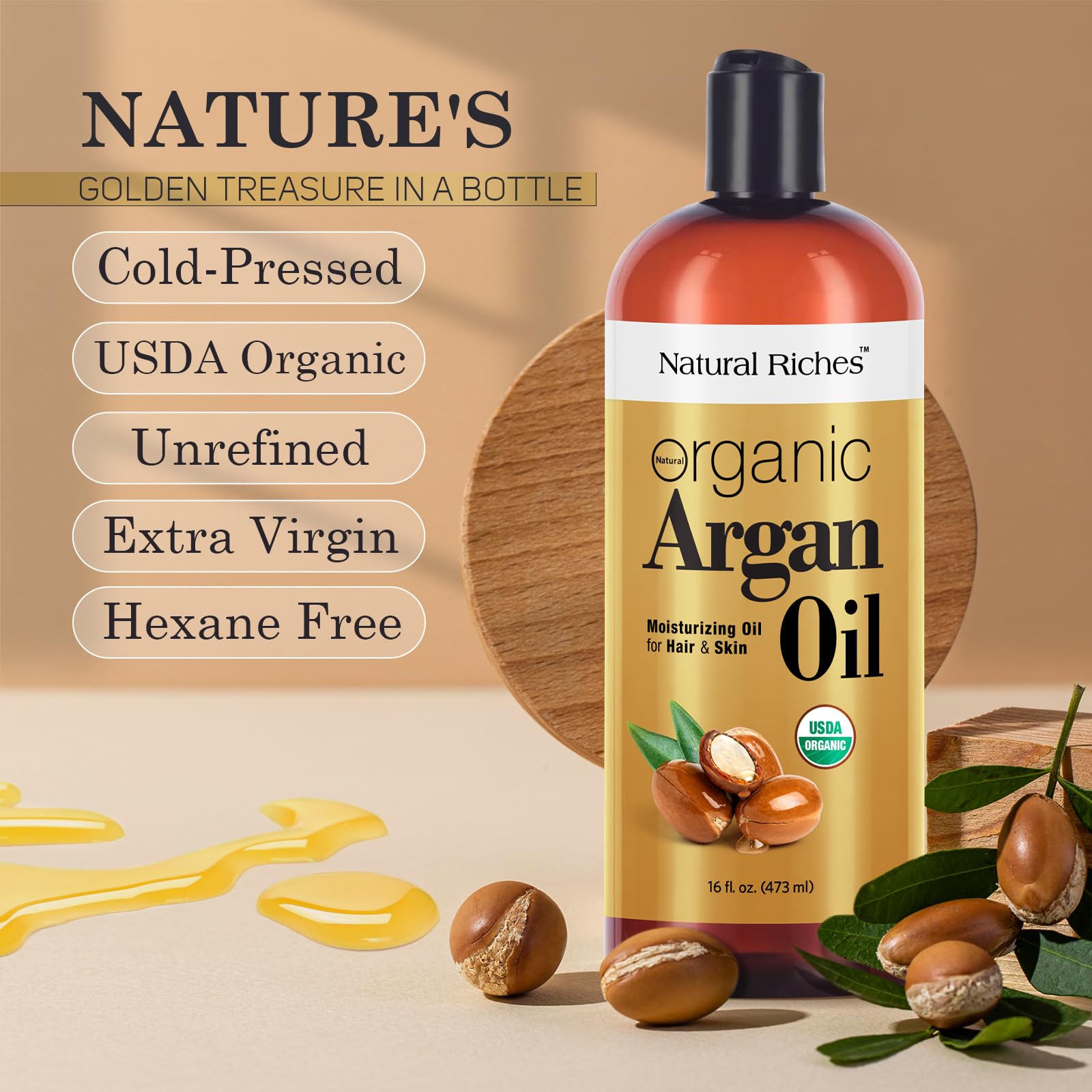 Natural Riches argan oil provides lightweight, non-greasy coverage.