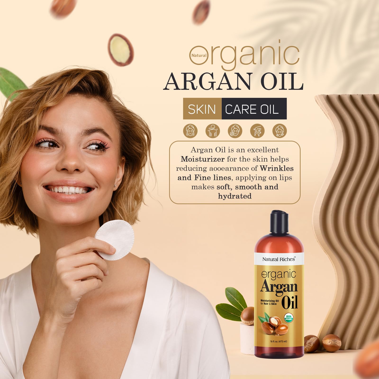 Natural Riches argan oil USA-packaged bottle communicates quality and purity.
