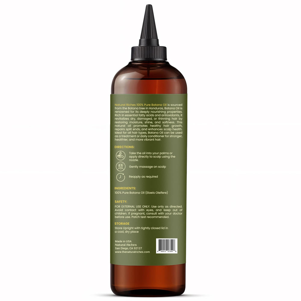 Natural Riches Batana oil cruelty-free label signals ethical, plant-based beauty option.