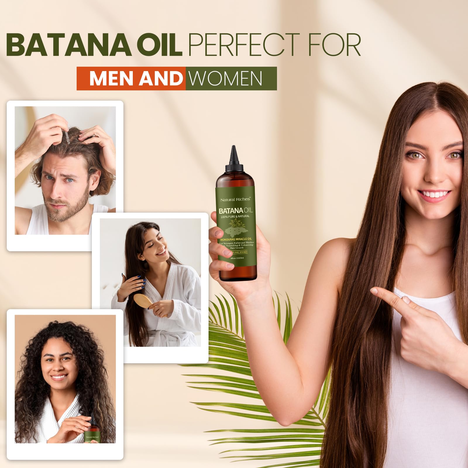 Natural Riches Batana oil on hair ends shows added volume and elasticity benefits.
