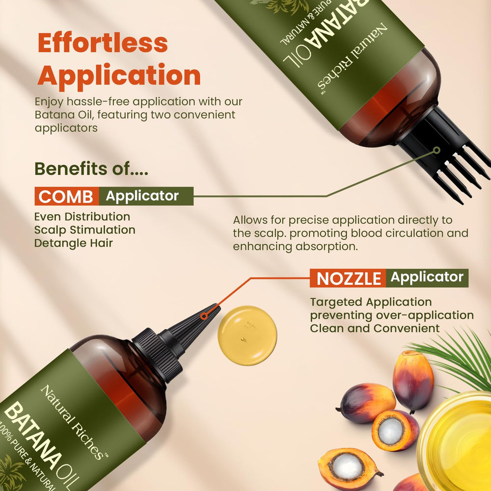 Natural Riches Batana oil ingredients detail emphasizes 100% natural, vegan and cruelty-free.
