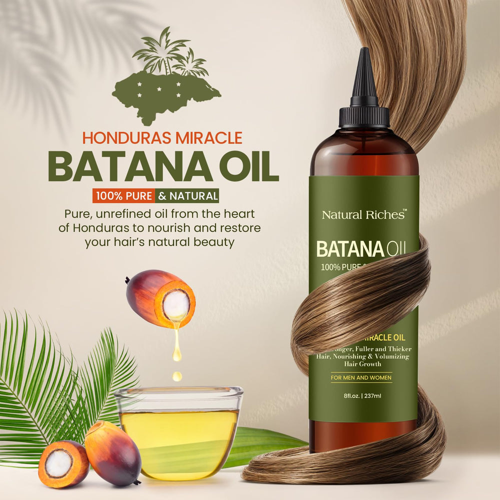 Natural Riches Batana oil pour demonstrates easy application for scalp and hair hydration.