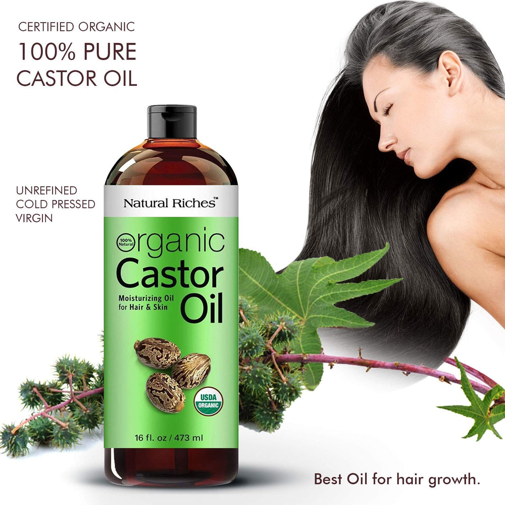 Natural Riches Castor Oil amber bottle protects light-sensitive oil.