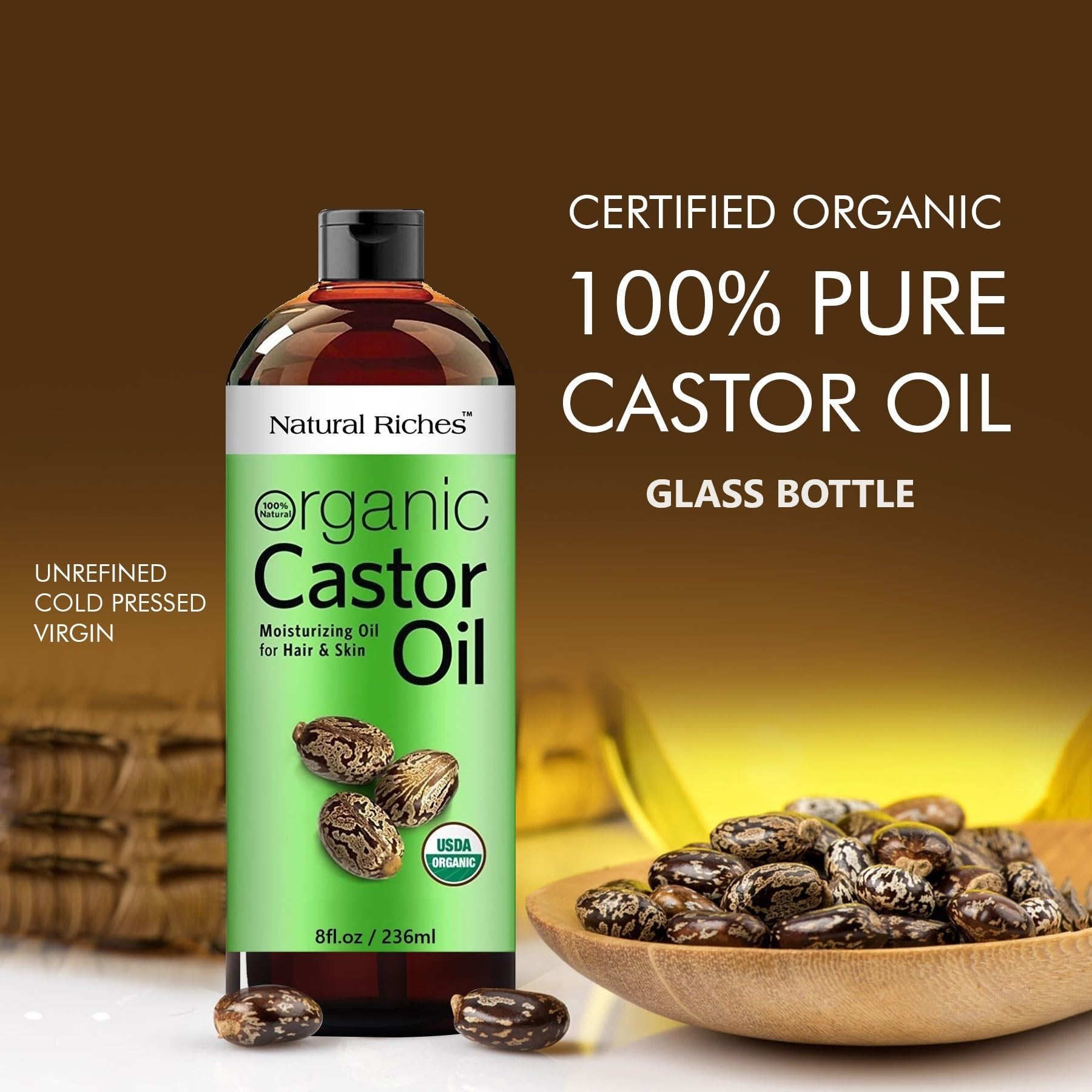 Natural Riches castor oil for eyelashes and brows supports conditioning and daily grooming.