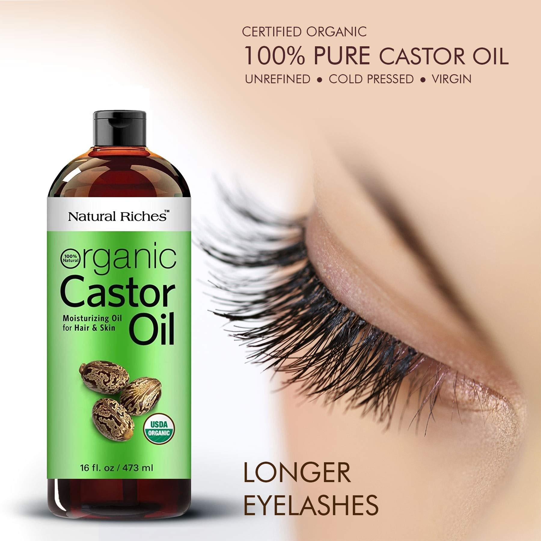 Natural Riches Castor Oil used on lashes for gentle conditioning.