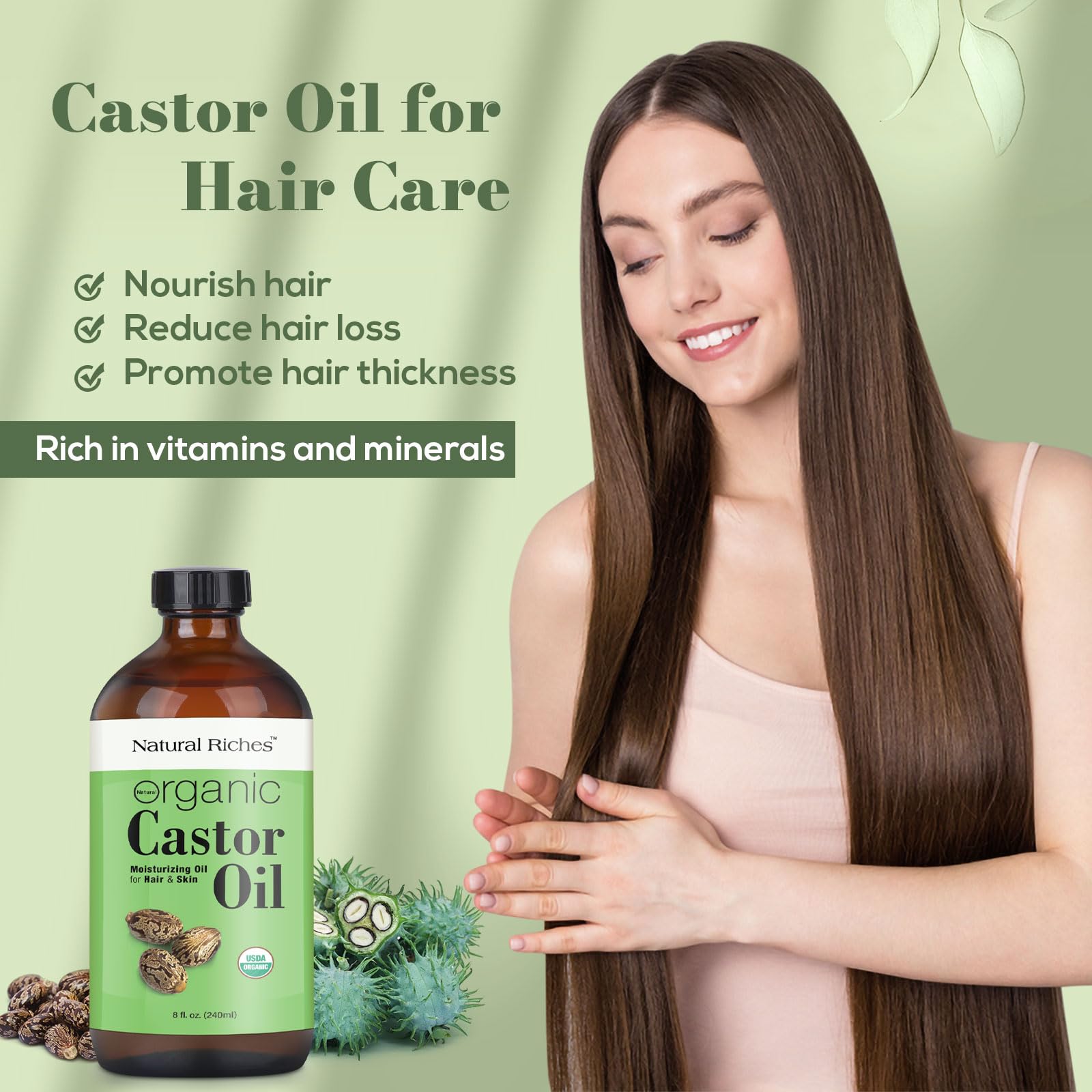 Natural Riches castor oil ready for hair application, conditioning during styling routines.