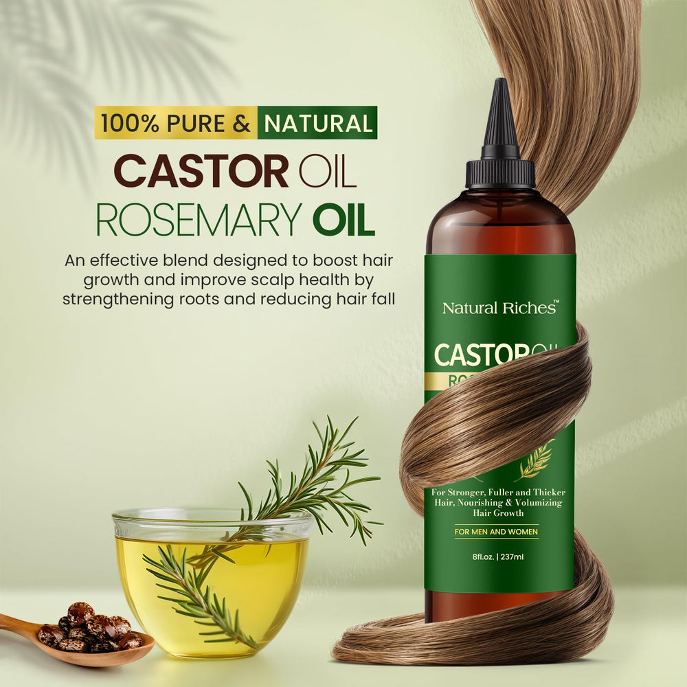 Natural Riches Castor Oil with Rosemary hair growth application demonstrates versatile use.