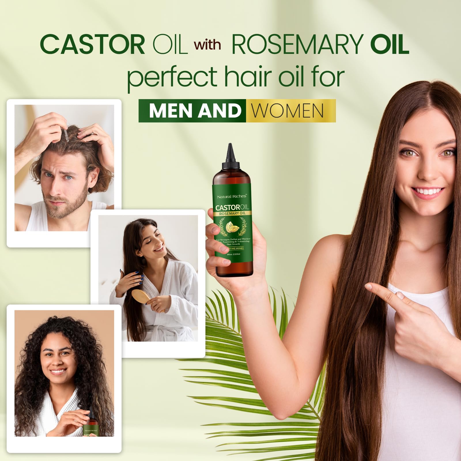Natural Riches Castor Oil with Rosemary with shampoo and conditioner for added benefits.