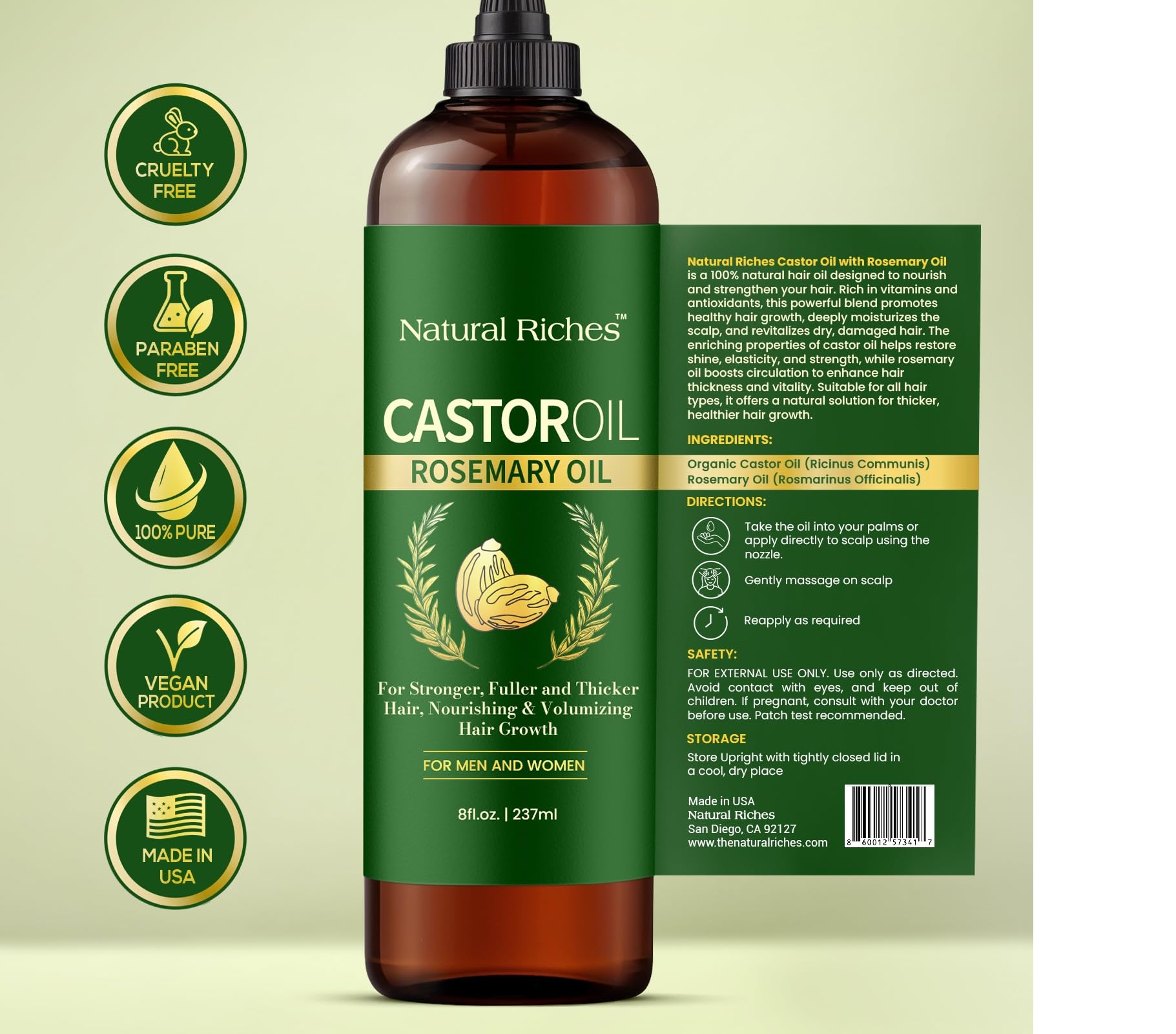 Natural Riches Castor Oil with Rosemary as a lightweight skin moisturizer.