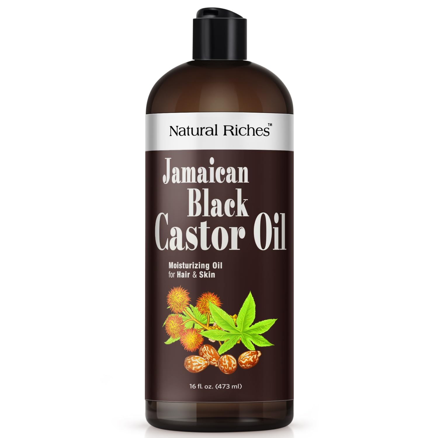 Natural Riches Jamaican Black Castor Oil bottle for pure nourishment of hair and skin.