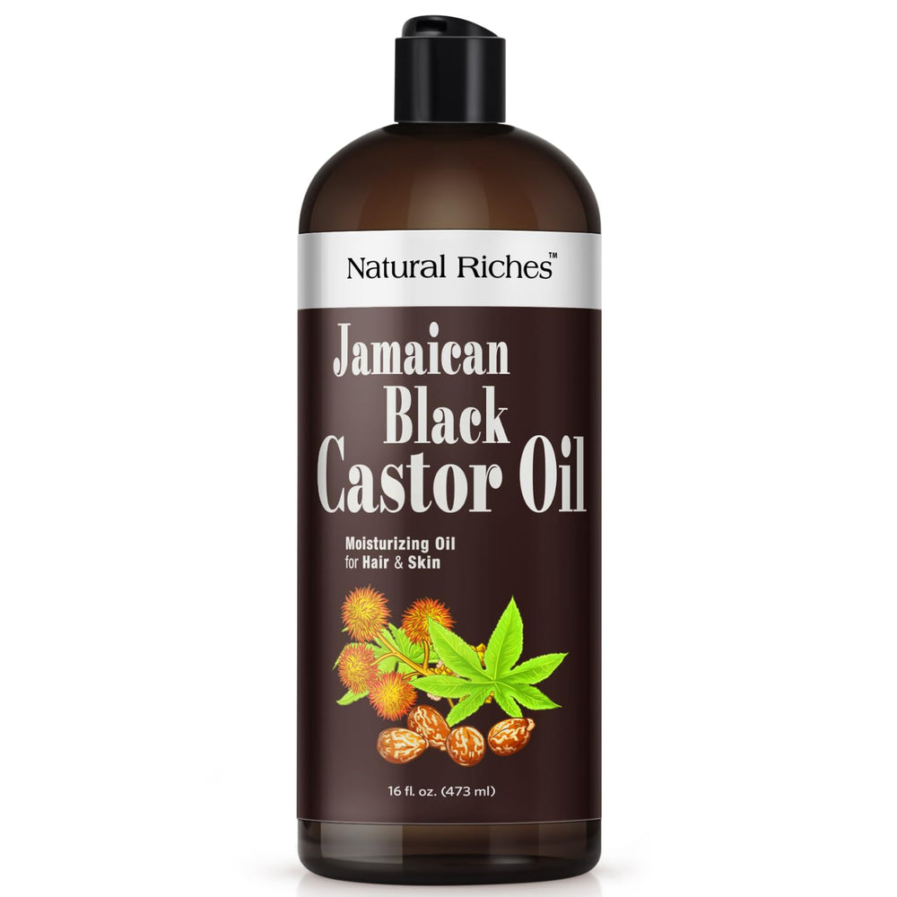 Natural Riches Jamaican Black Castor Oil bottle for pure nourishment of hair and skin.