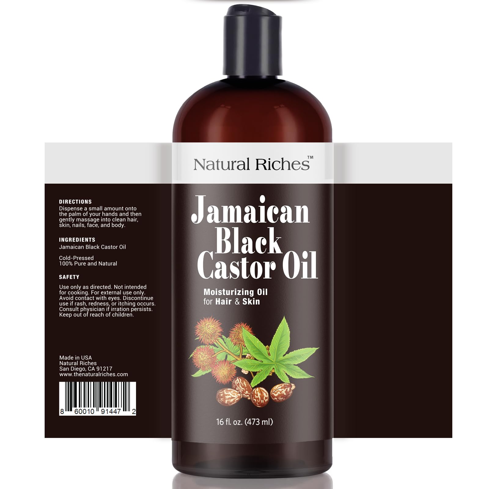 Natural Riches Jamaican Black Castor Oil skin care provides deep hydration for dry skin.