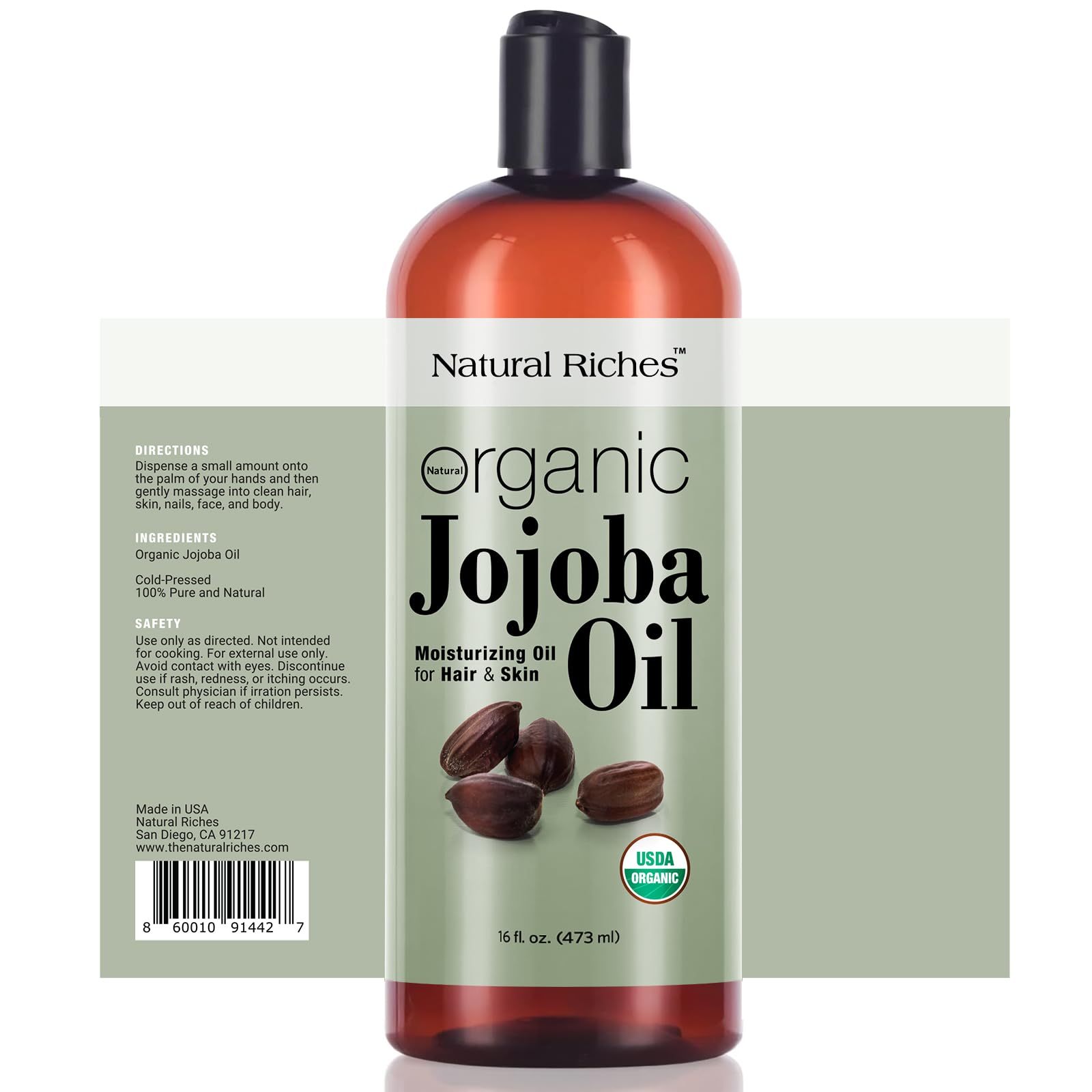 Natural Riches Jojoba Oil pour-spout demonstrates clean dispensing for skincare