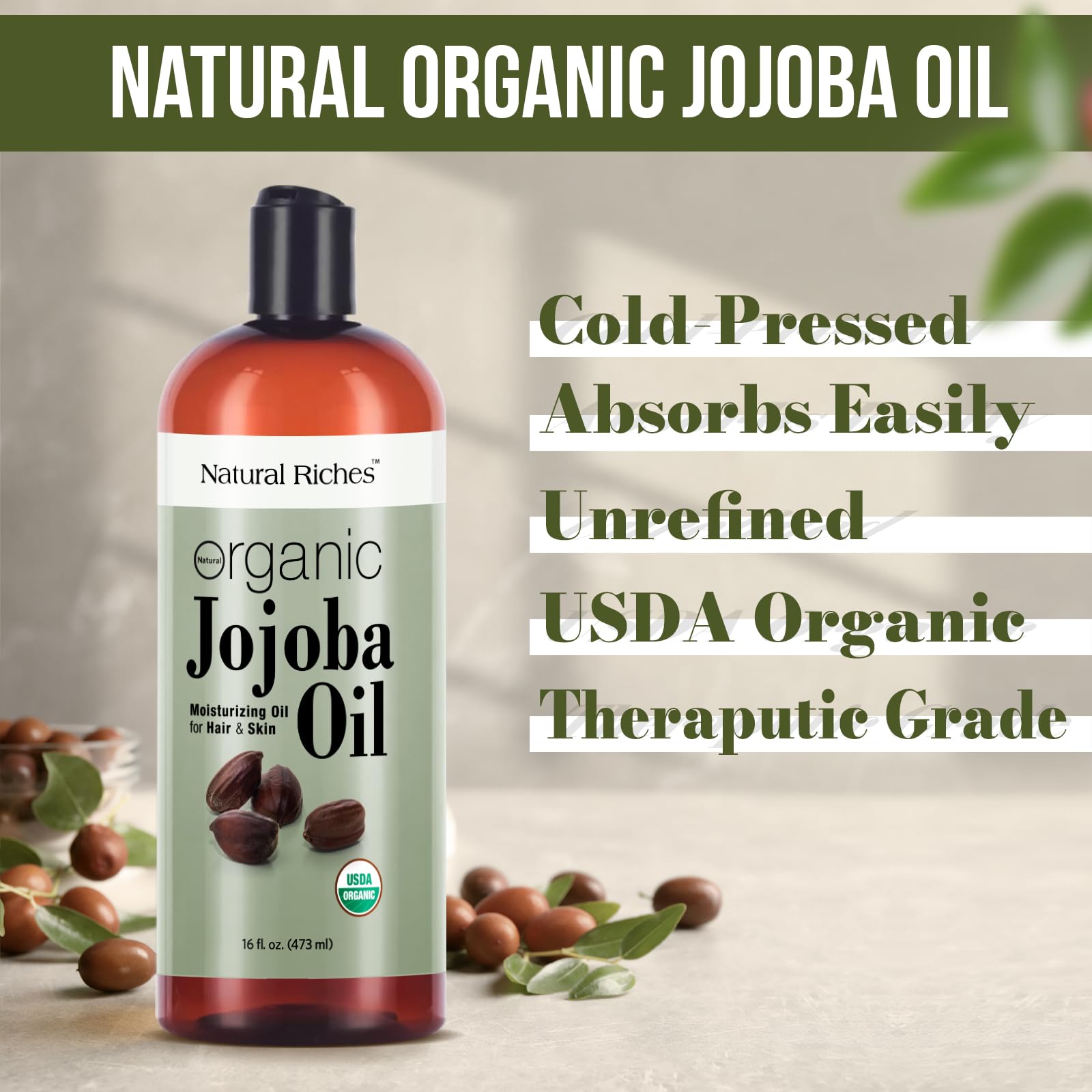 Natural Riches Jojoba Oil texture closeup shows light non-greasy feel