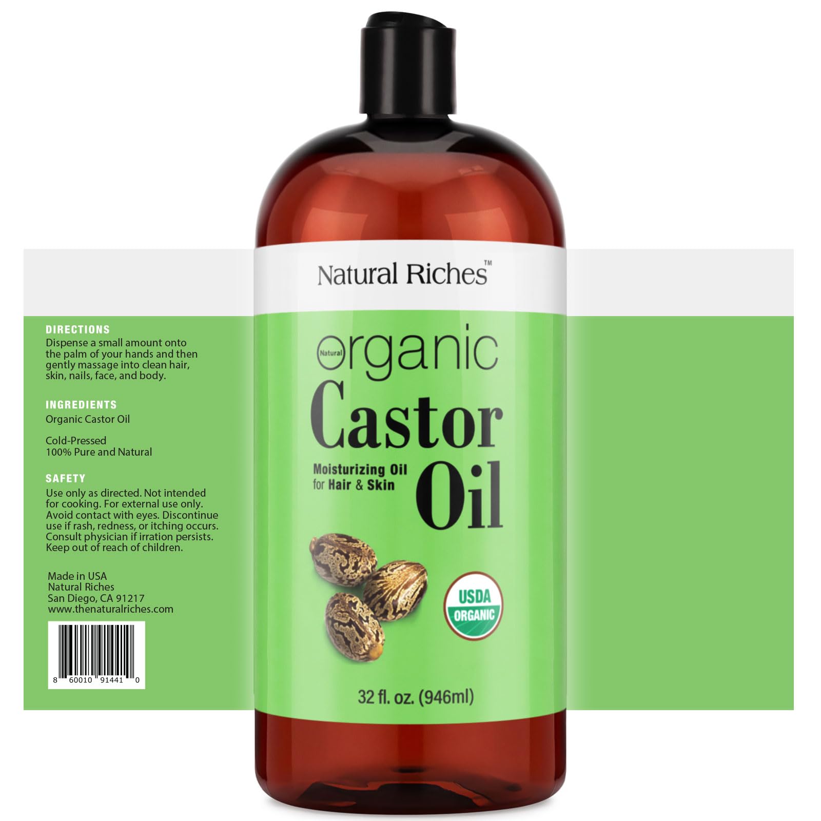 Natural Riches Organic Castor Oil pour cap for easy application