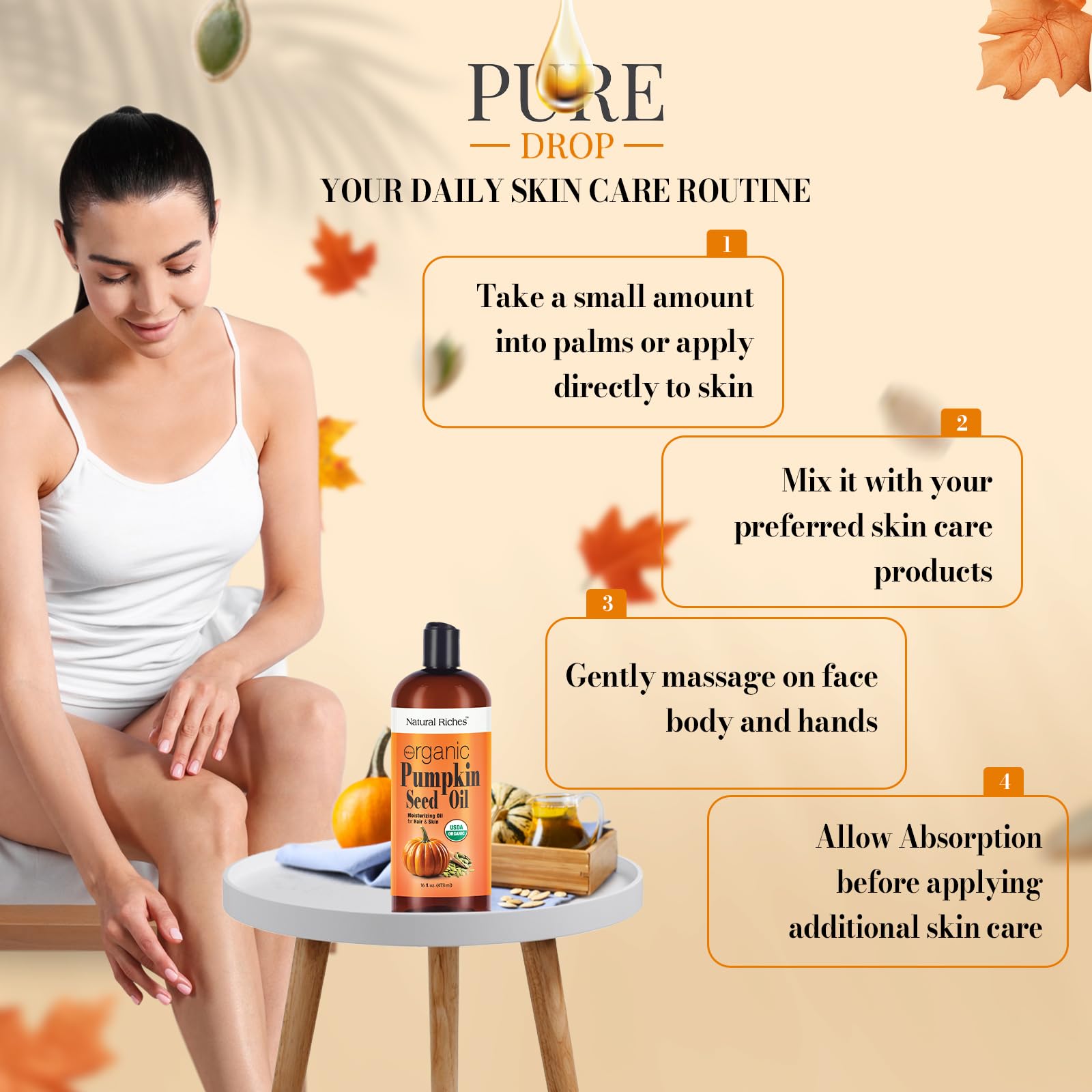 Natural Riches pumpkin seed oil ingredients listing omega-rich formula.