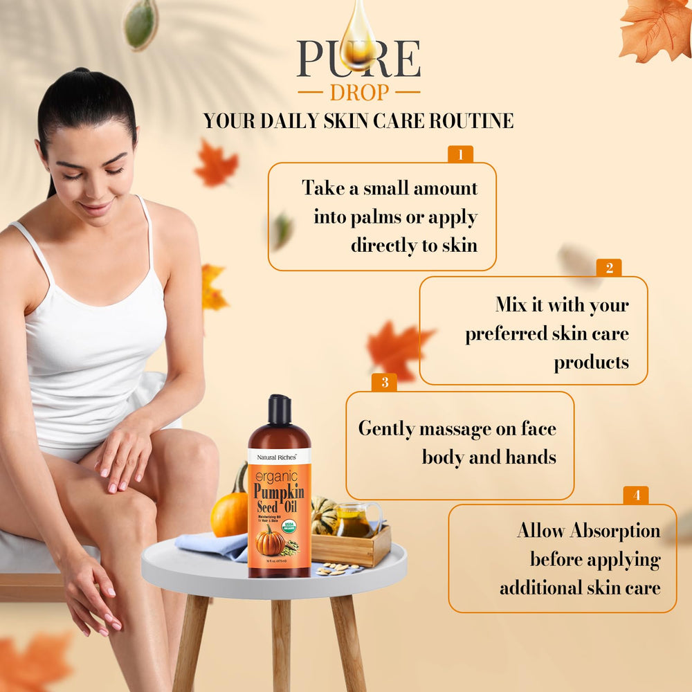 Natural Riches pumpkin seed oil ingredients listing omega-rich formula.