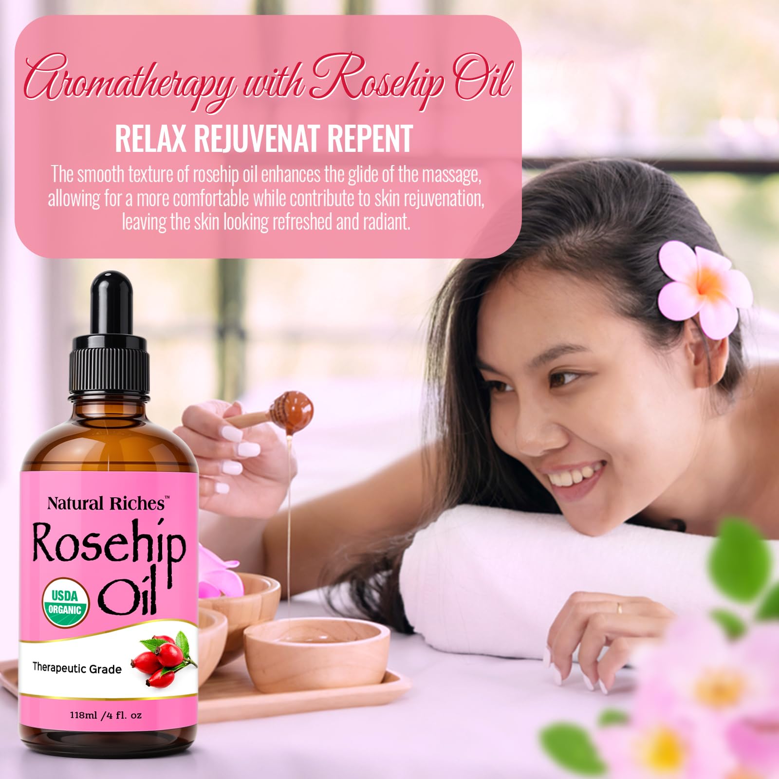 Natural Riches rosehip seed oil ready for gua sha use to enhance absorption.