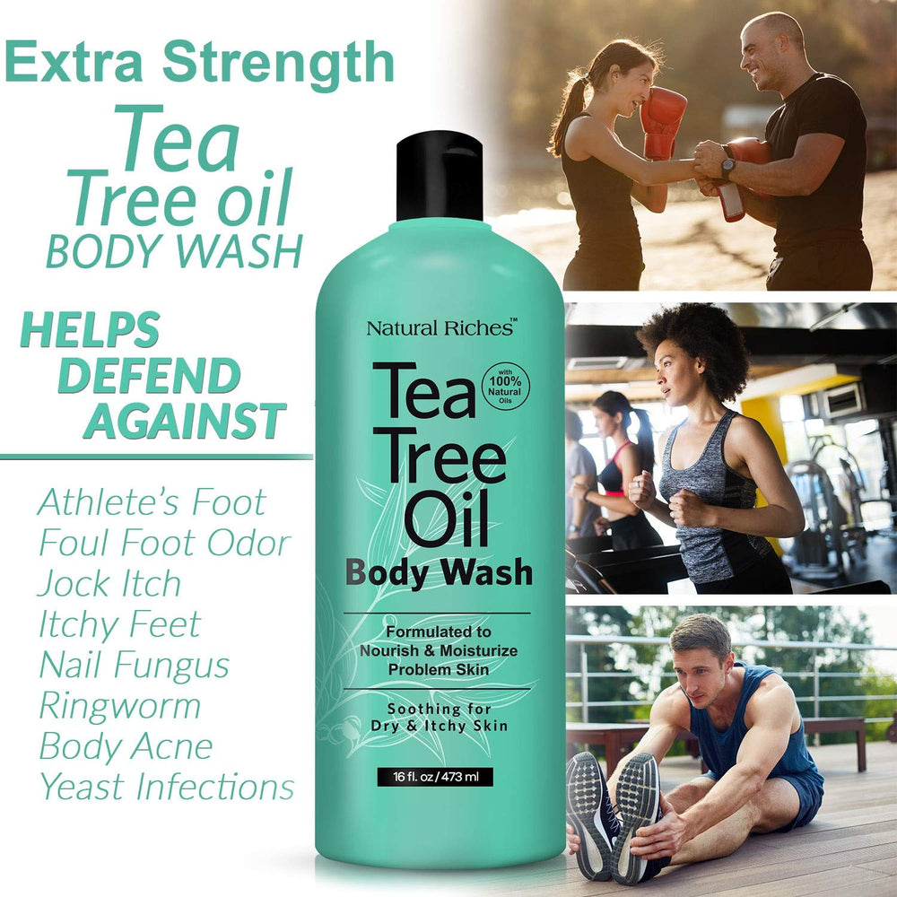 Natural Riches Tea Tree Body Wash lather demonstrates gentle cleansing