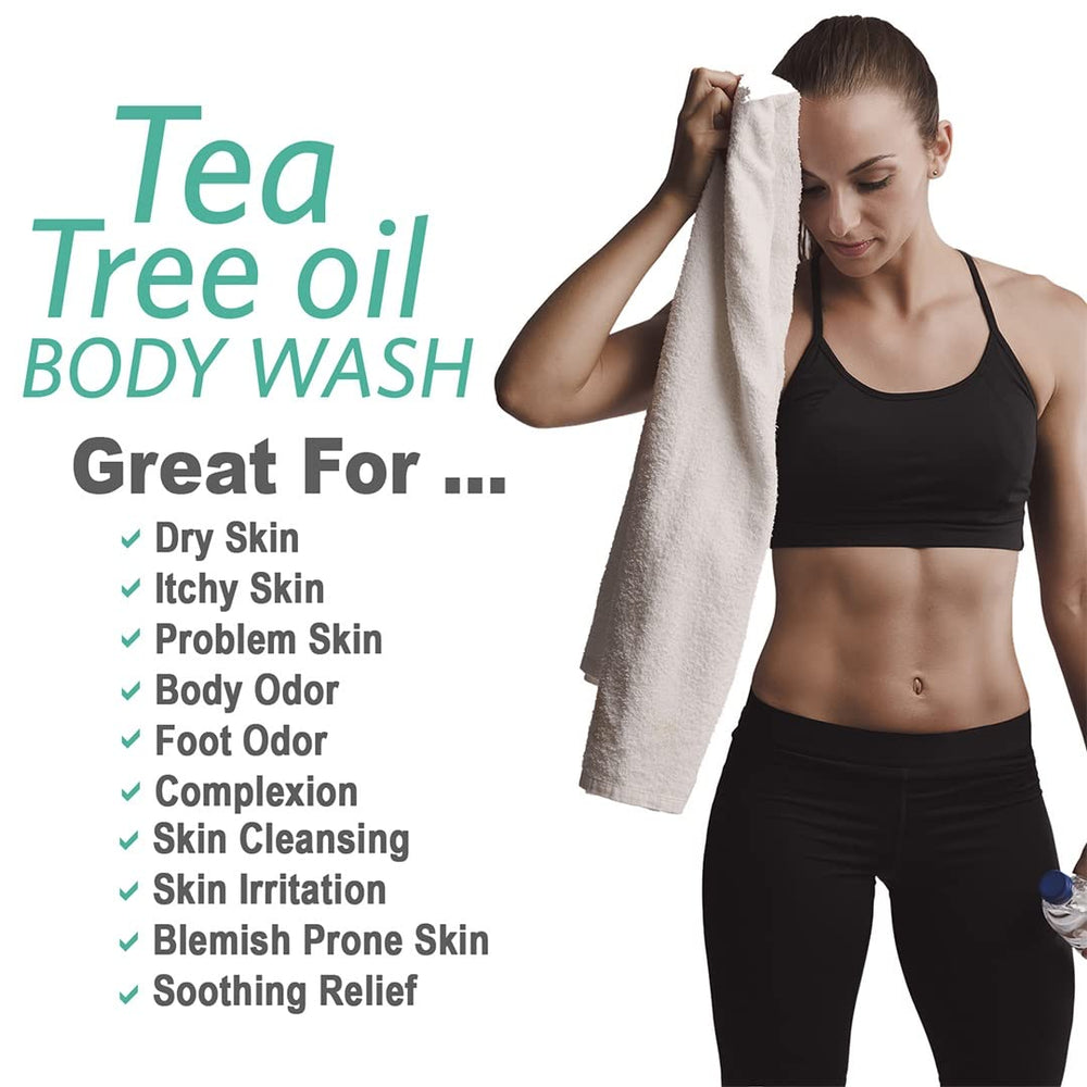 Essential oil drops in Natural Riches Tea Tree Oil Body Wash formula