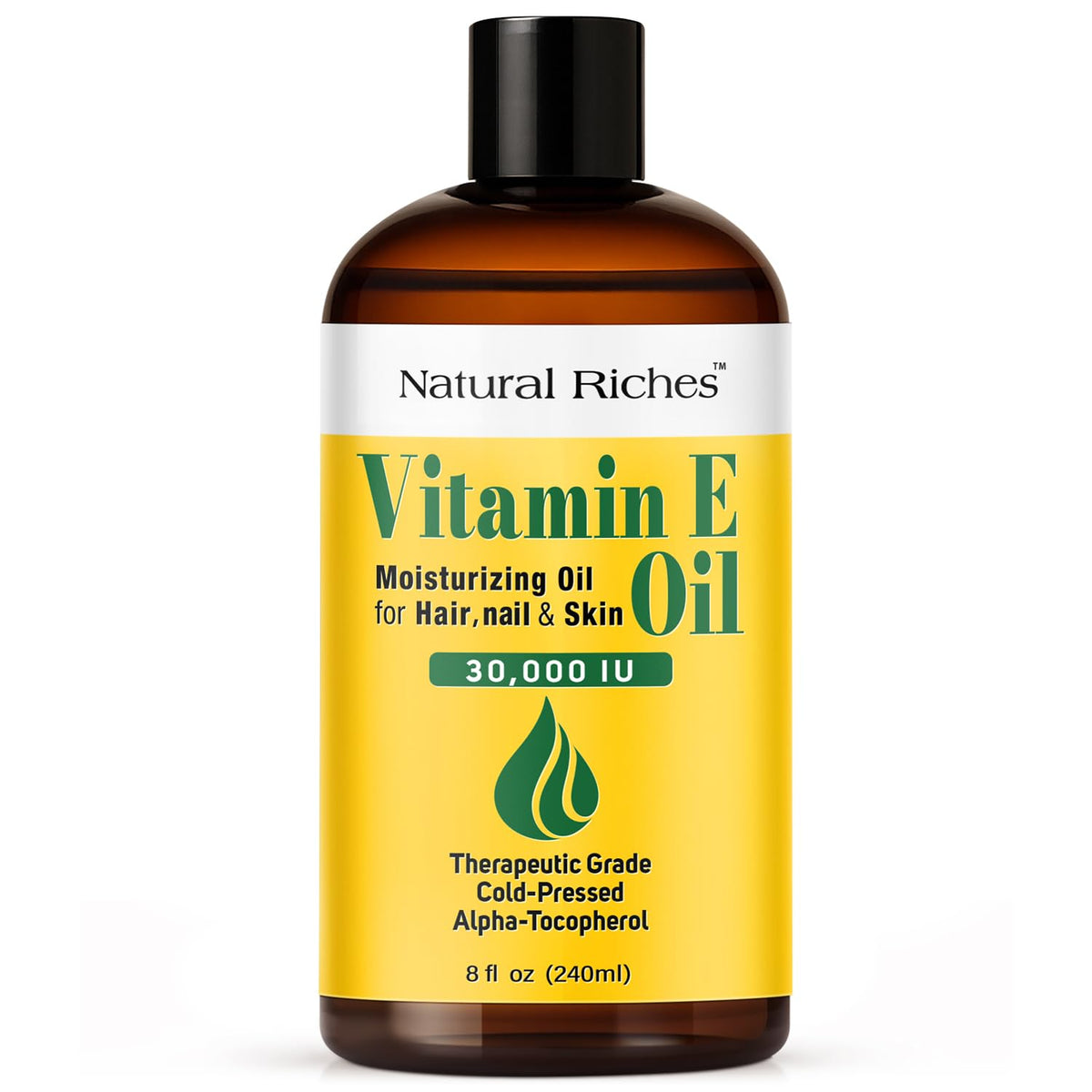 Natural Riches Vitamin E Oil bottle for pure skin nourishment and external use.