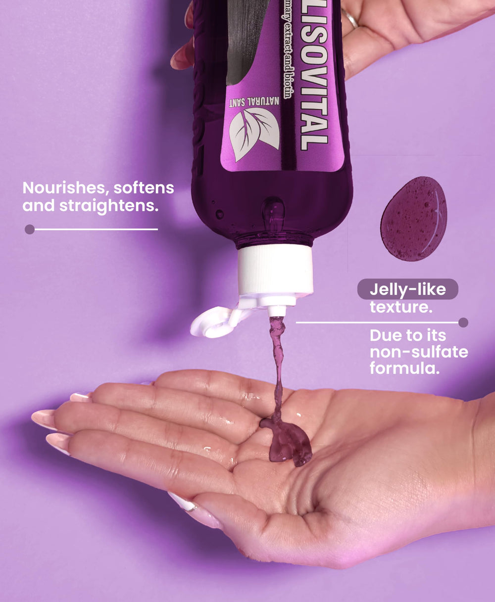 Natural Sant Liso Vital biotin ingredient graphic implies hair support