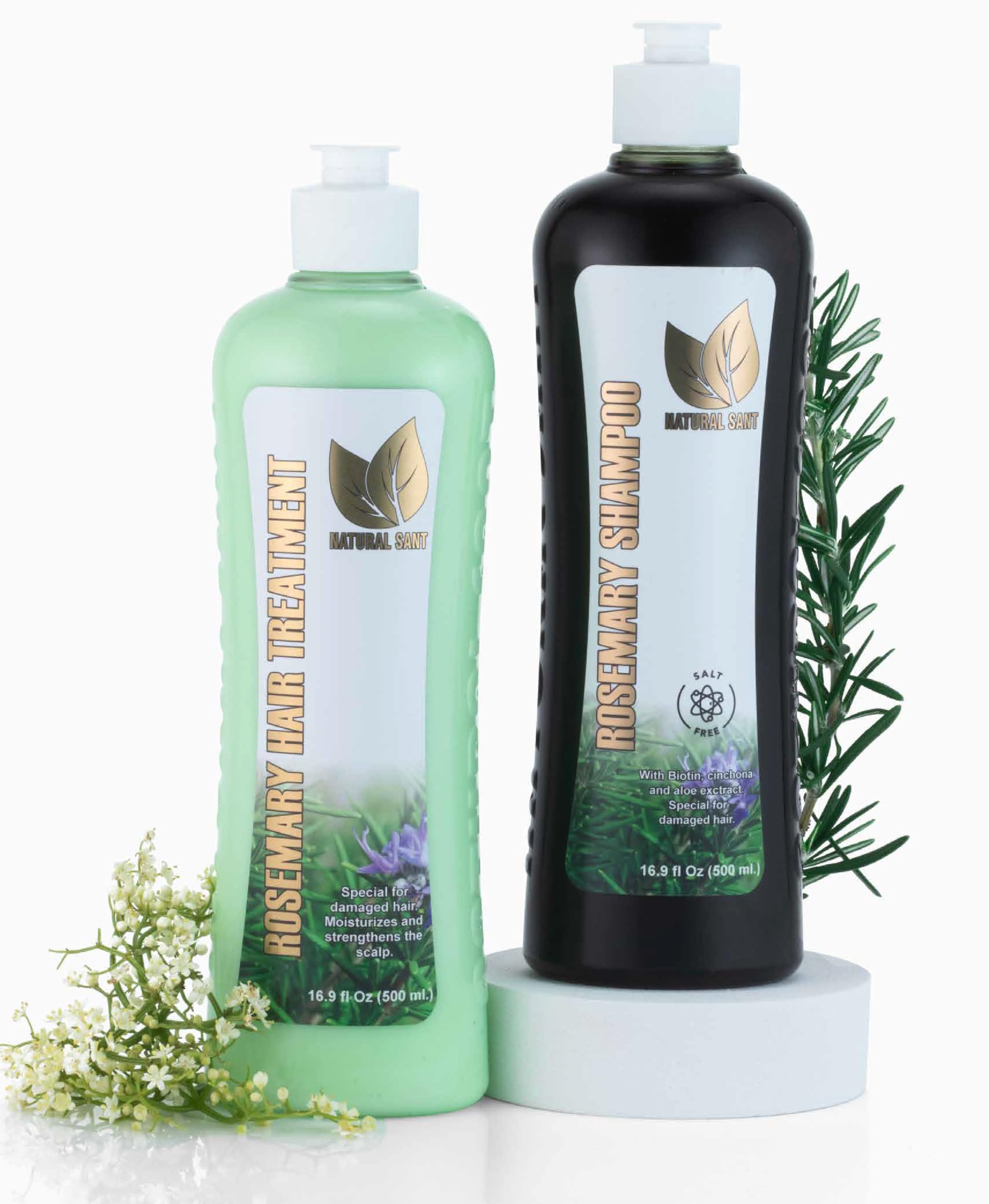 Natural Sant Rosemary & Cinchona shampoo bottle promotes refreshing scalp care.