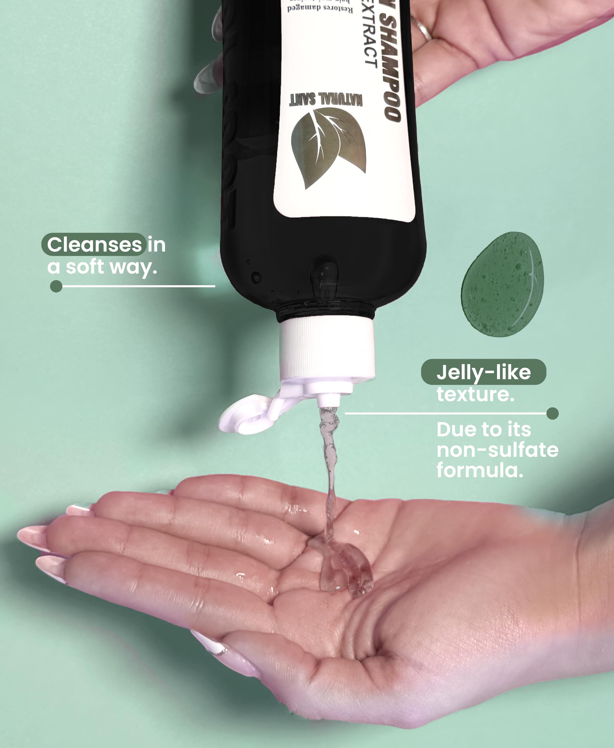 Natural Sant Rosemary & Cinchona shampoo foam close-up suggests gentle lather.