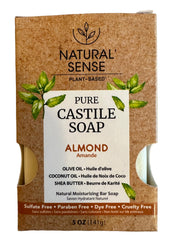 Natural Sense almond castile soap for gentle cleansing with olive oil, coconut oil, and shea butter