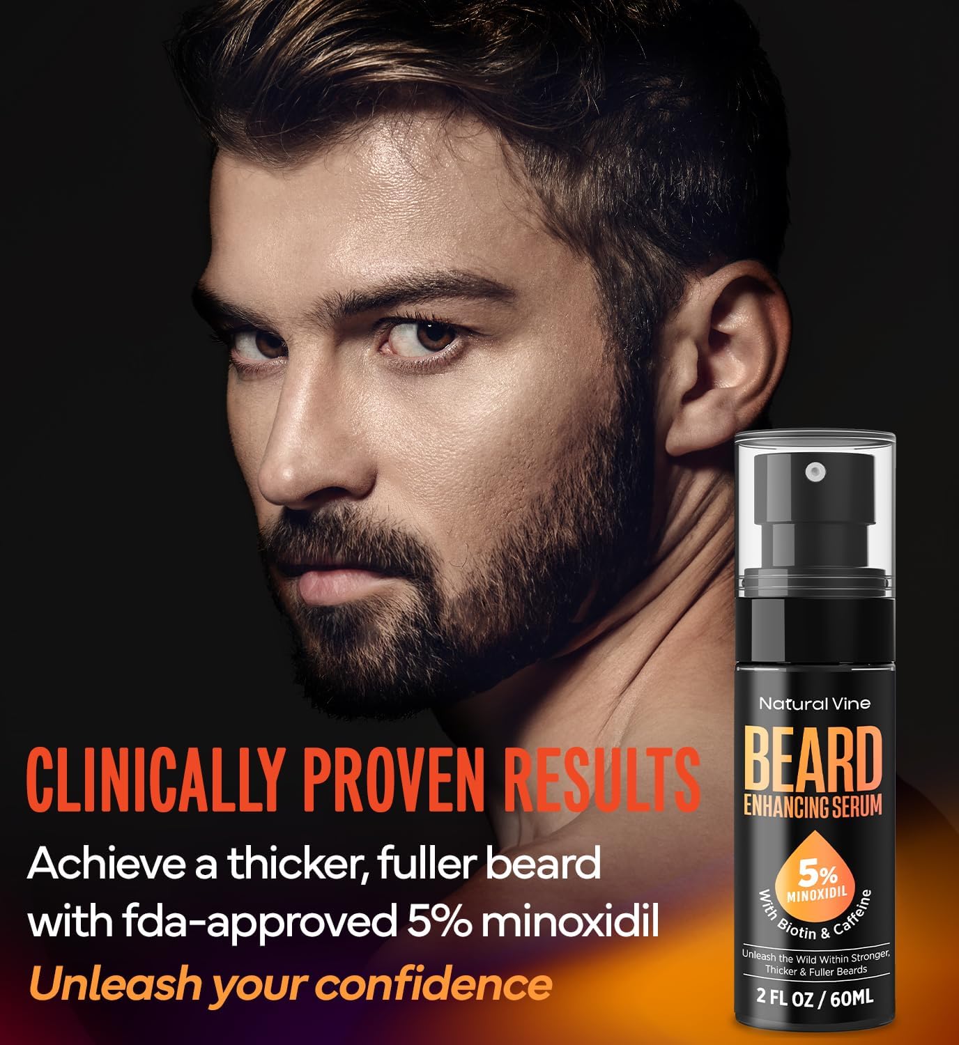Close-up of Natural Vine dropper delivering serum to a clean beard.