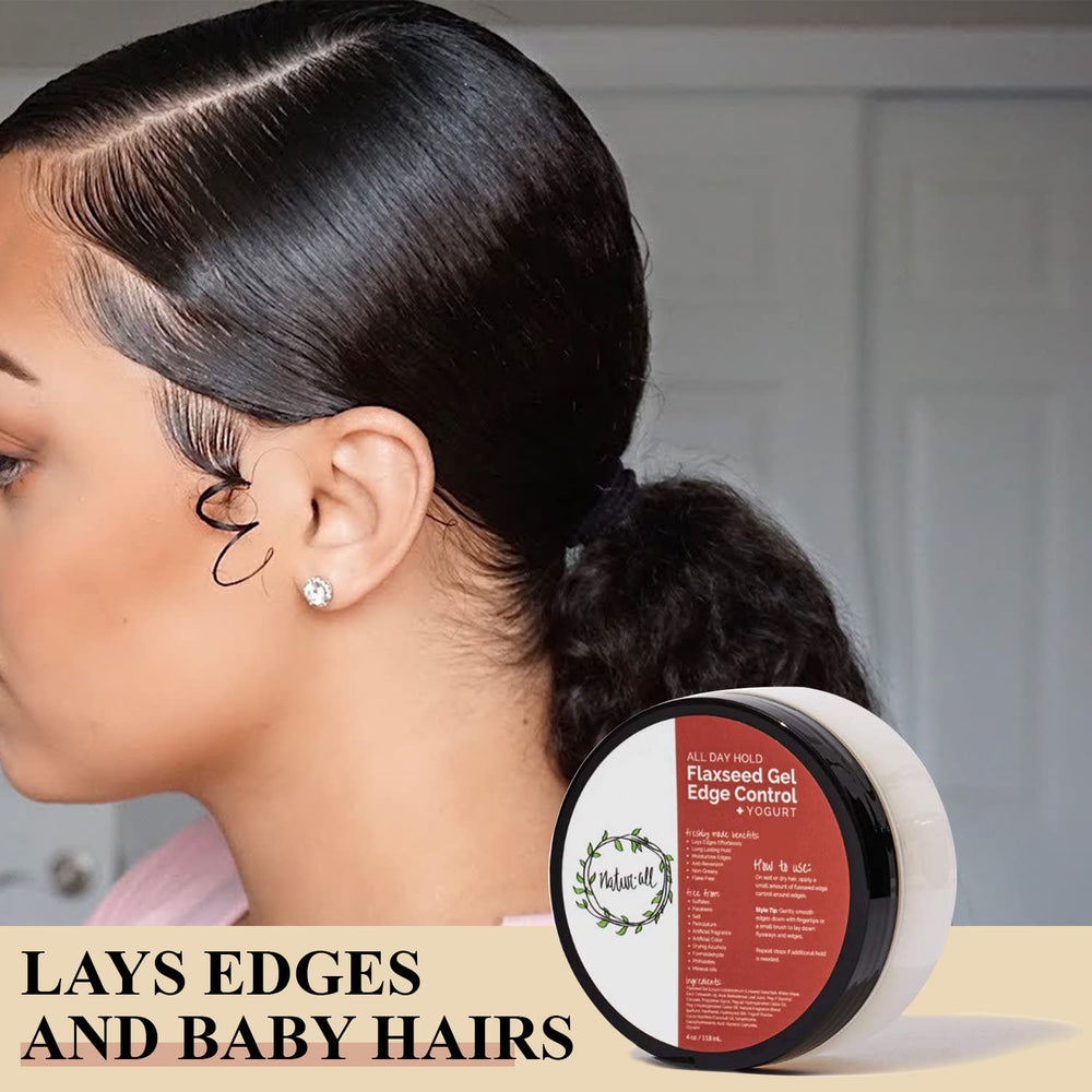 NaturAll edge control supports a clean ponytail with defined strands.