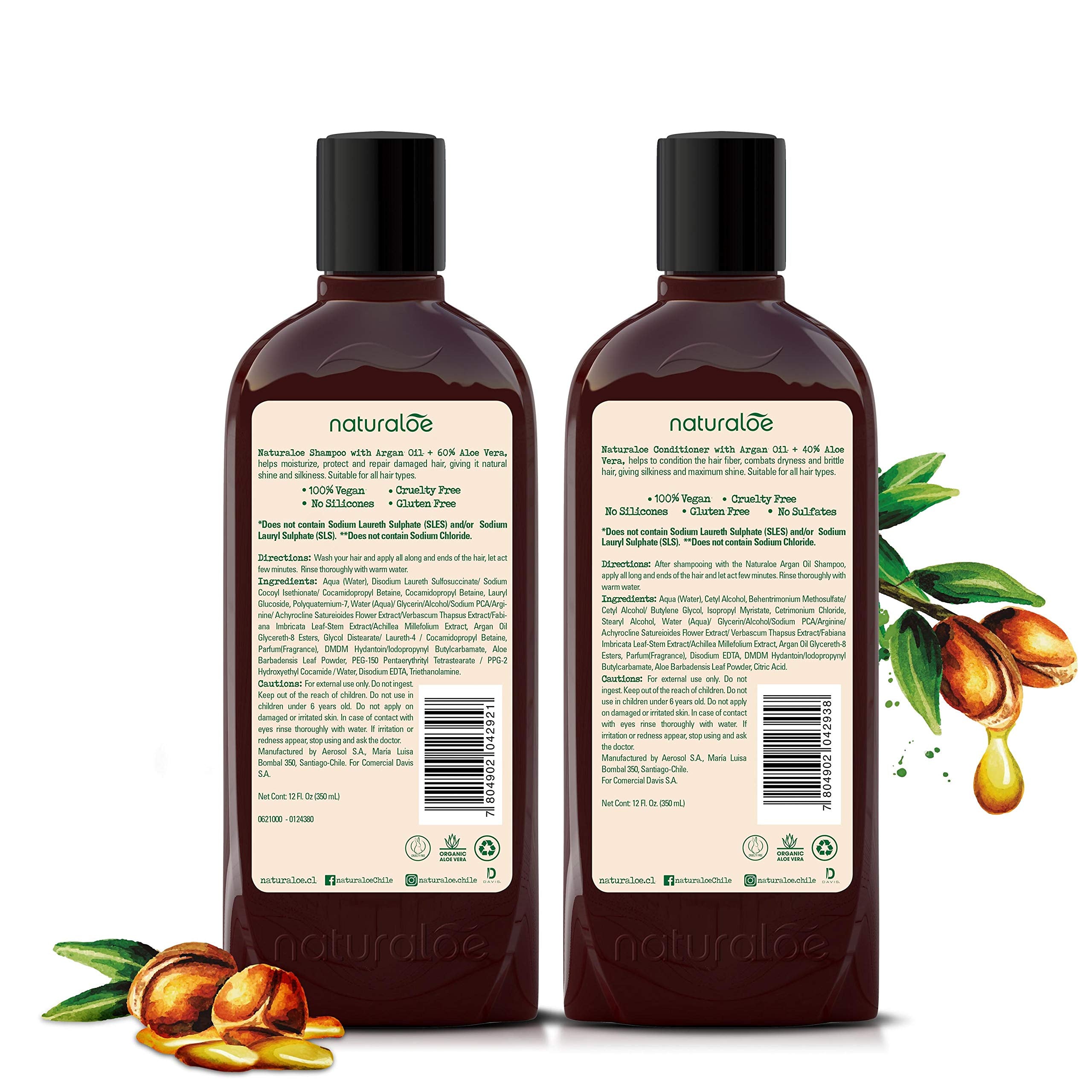 Naturaloe No sulfates and parabens badge indicates gentle, chemical-free cleansing.