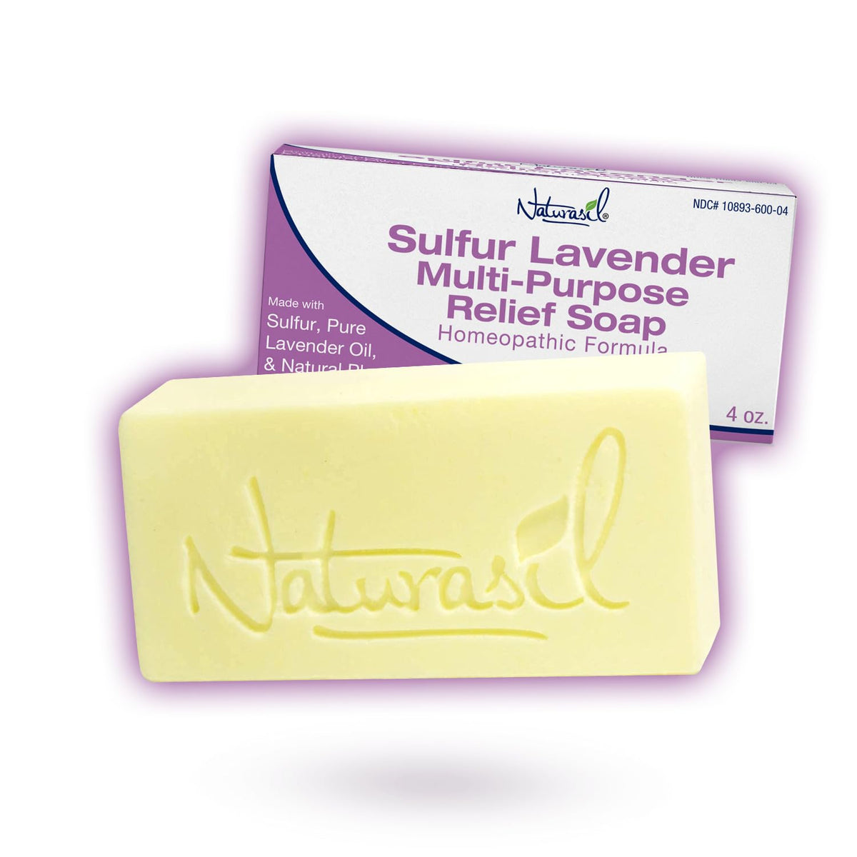 Naturasil sulfur lavender soap bar acne close-up showing gentle cleansing for clearer skin