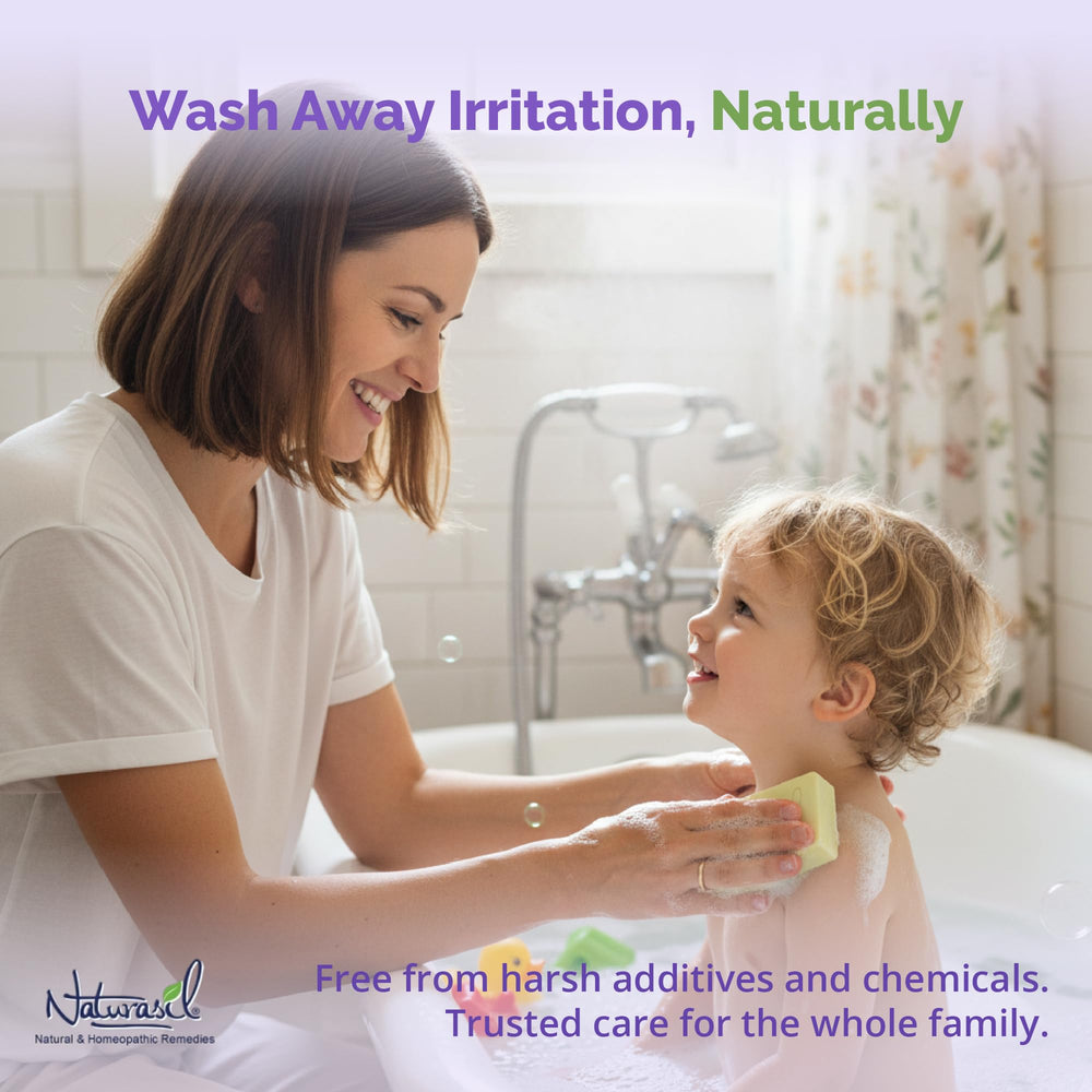 Naturasil sulfur soap lavender bar applied to face for gentle cleansing