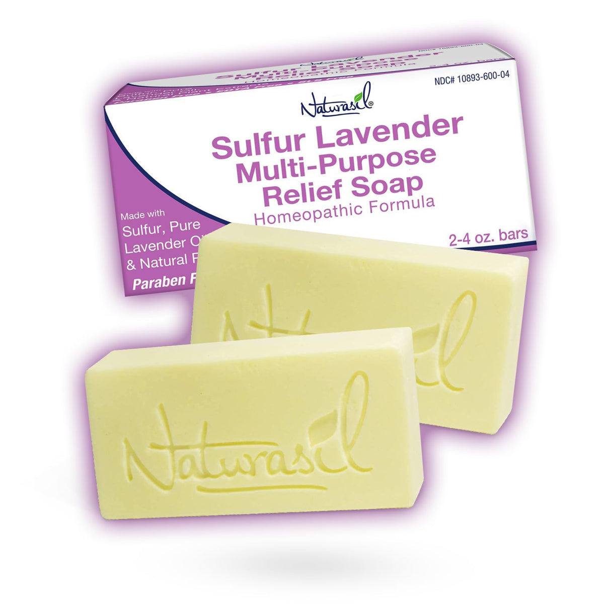 Naturasil sulfur soap lavender bar front closeup for gentle cleansing