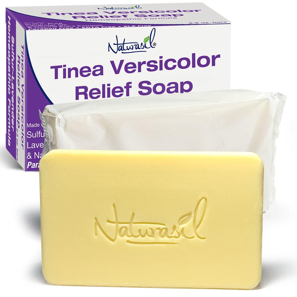 Naturasil Tinea Versicolor Soap 2-pack packaging showing ready-to-use bars