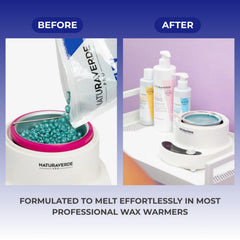 NaturaverdePro Blue Flex Wax Beads with chamomile for calming skin during waxing.