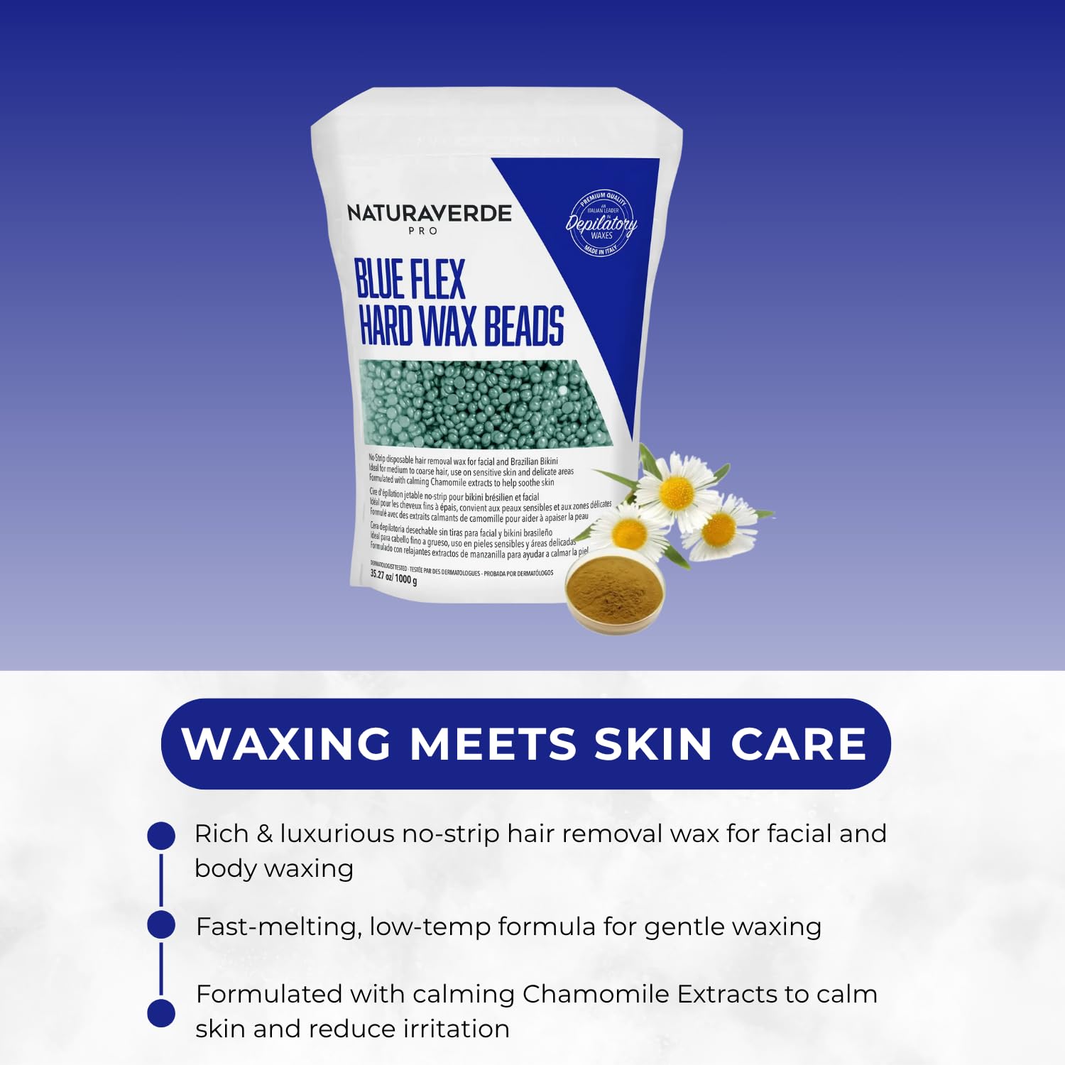 NaturaverdePro Blue Flex Beads heat quickly for fast, comfortable waxing sessions.