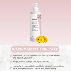 NaturaverdePro Soothe after wax lotion label highlights aloe and shea for calm skin.
