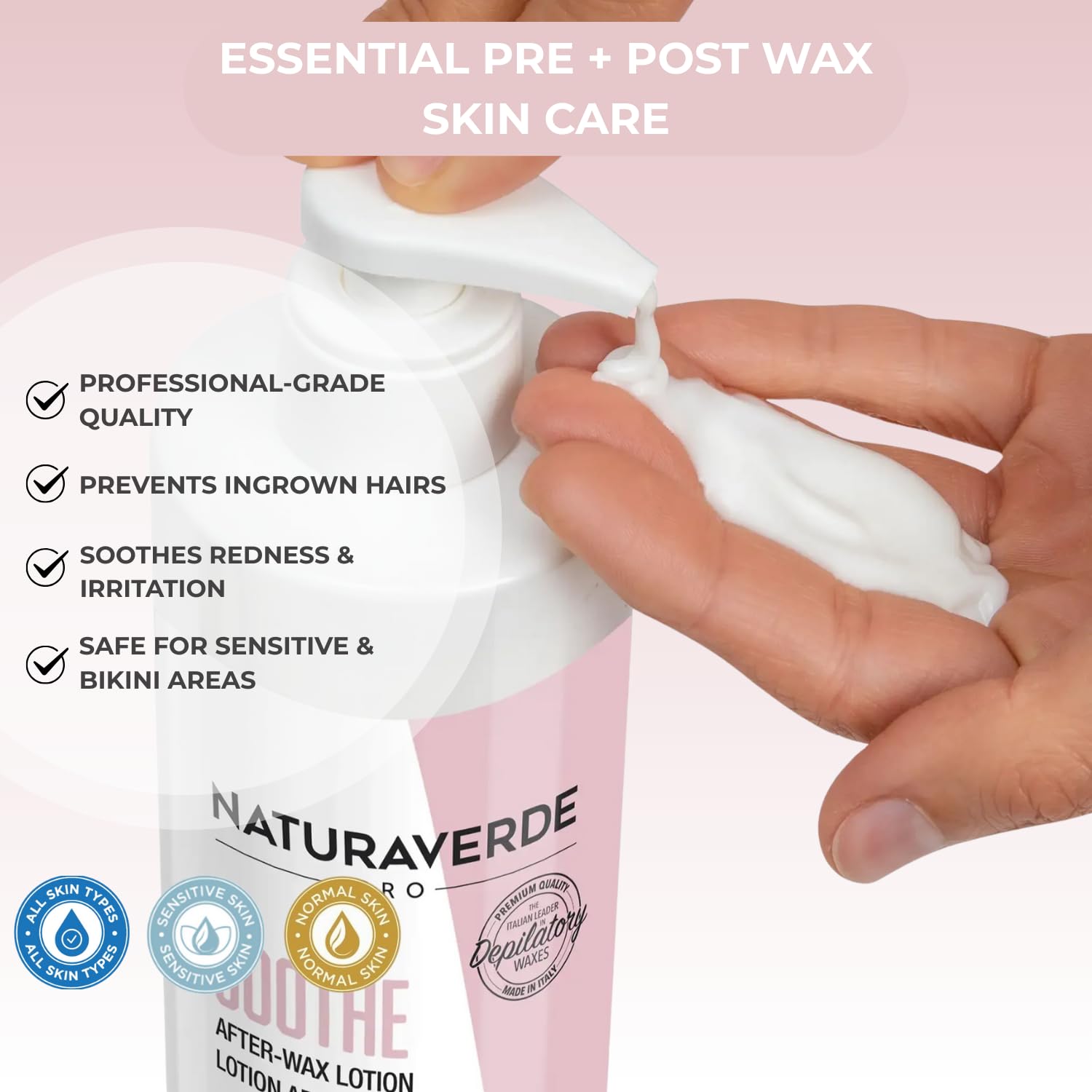 NaturaverdePro Soothe after wax lotion pump shows easy daily application.